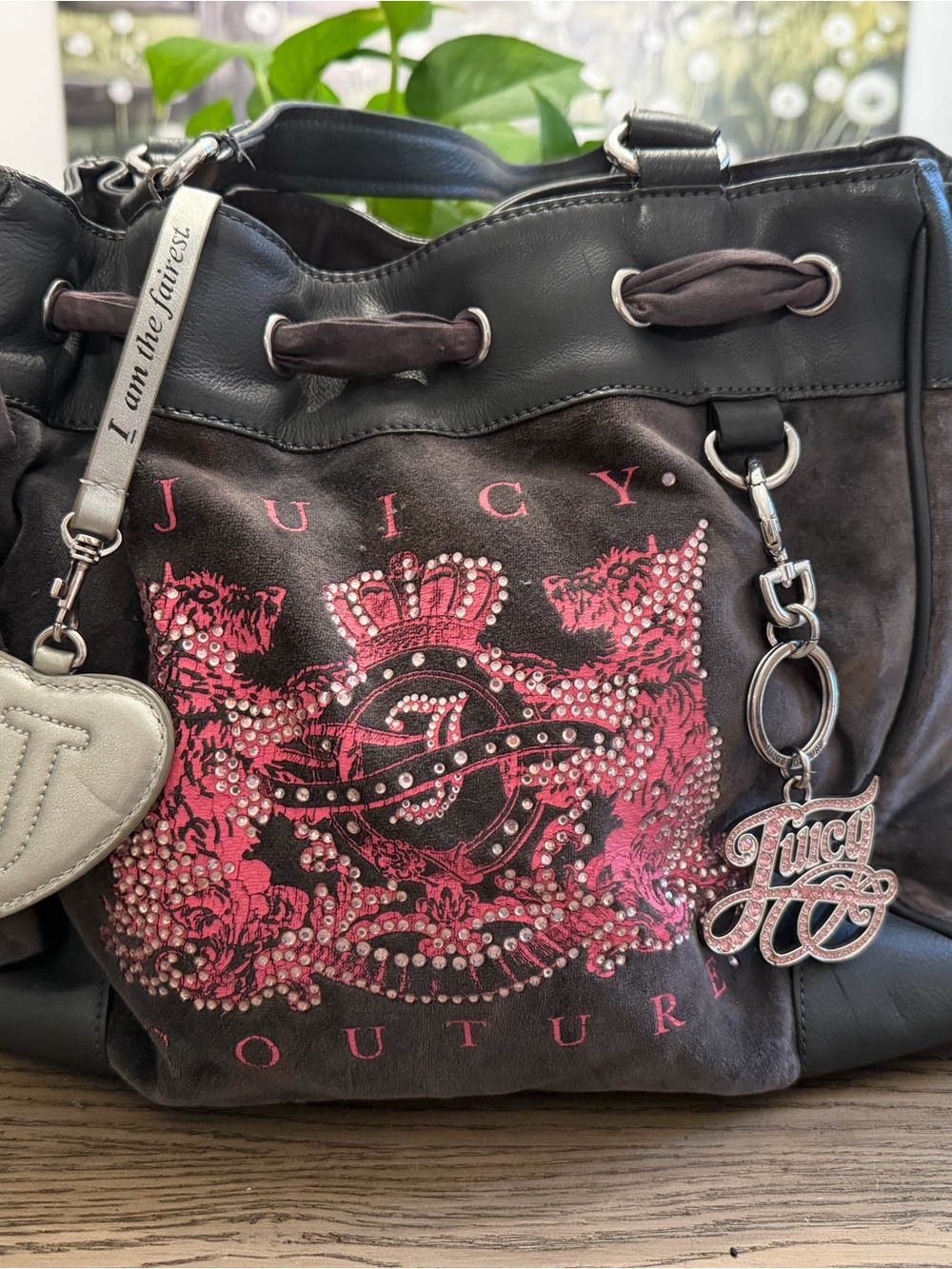 Juicy Couture Black & Pink Embellished Shoulder Bag